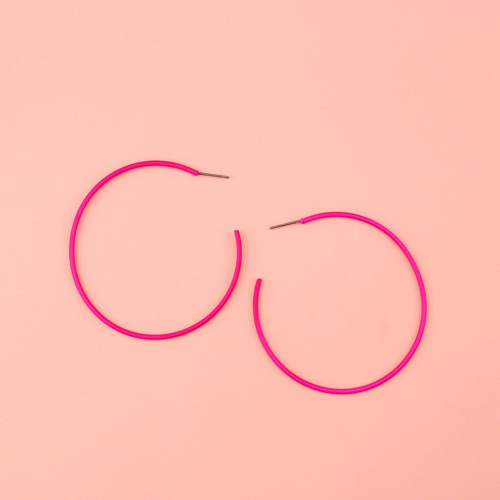 Bright Enamel Pink Hoop Earrings 