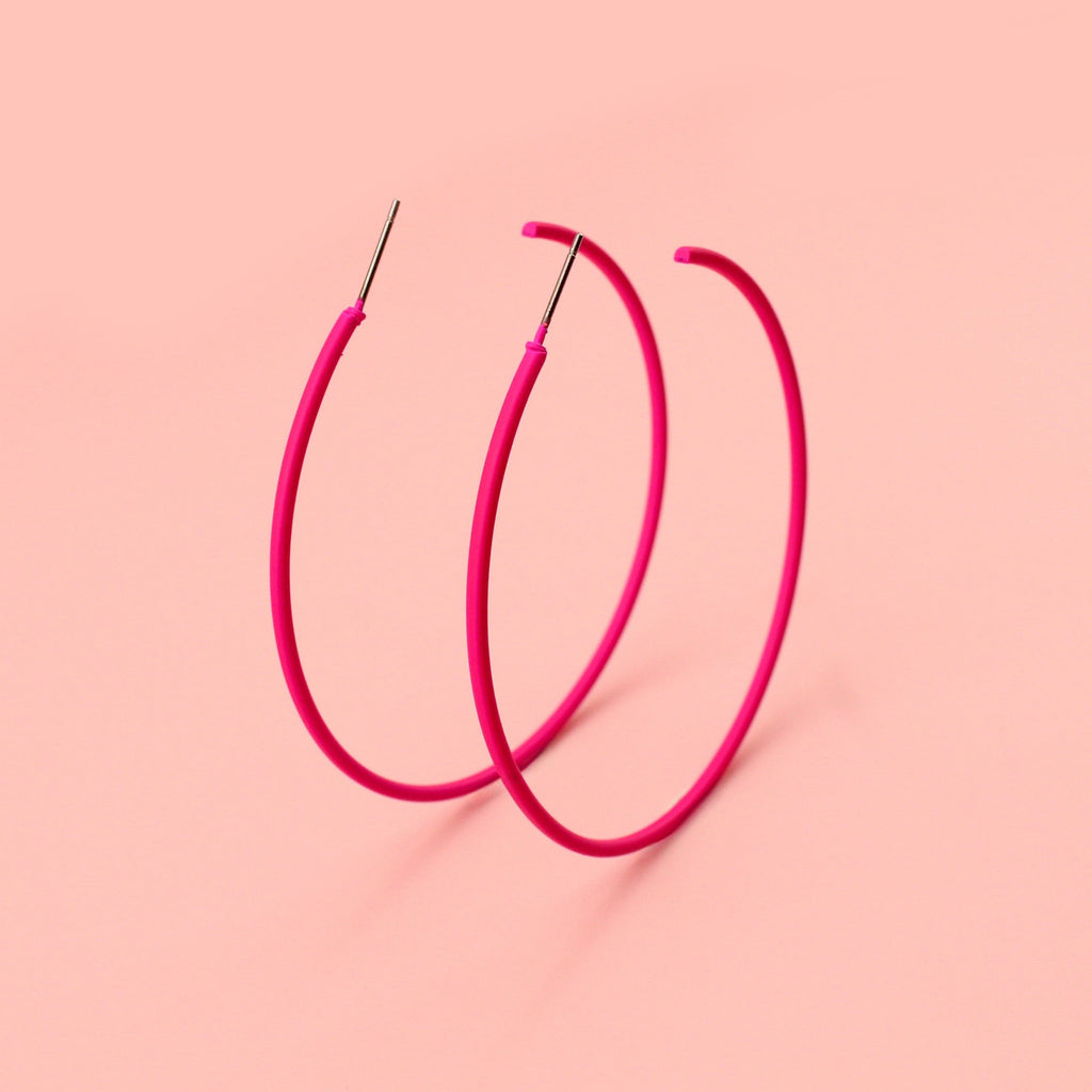 Bright Enamel Pink Hoop Earrings 