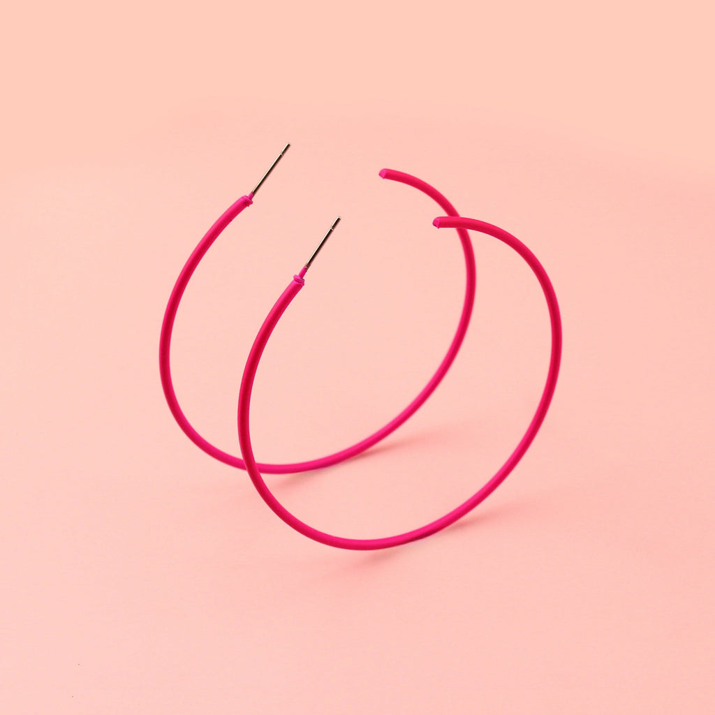 Bright Pink Hoop Earrings - Sour Cherry