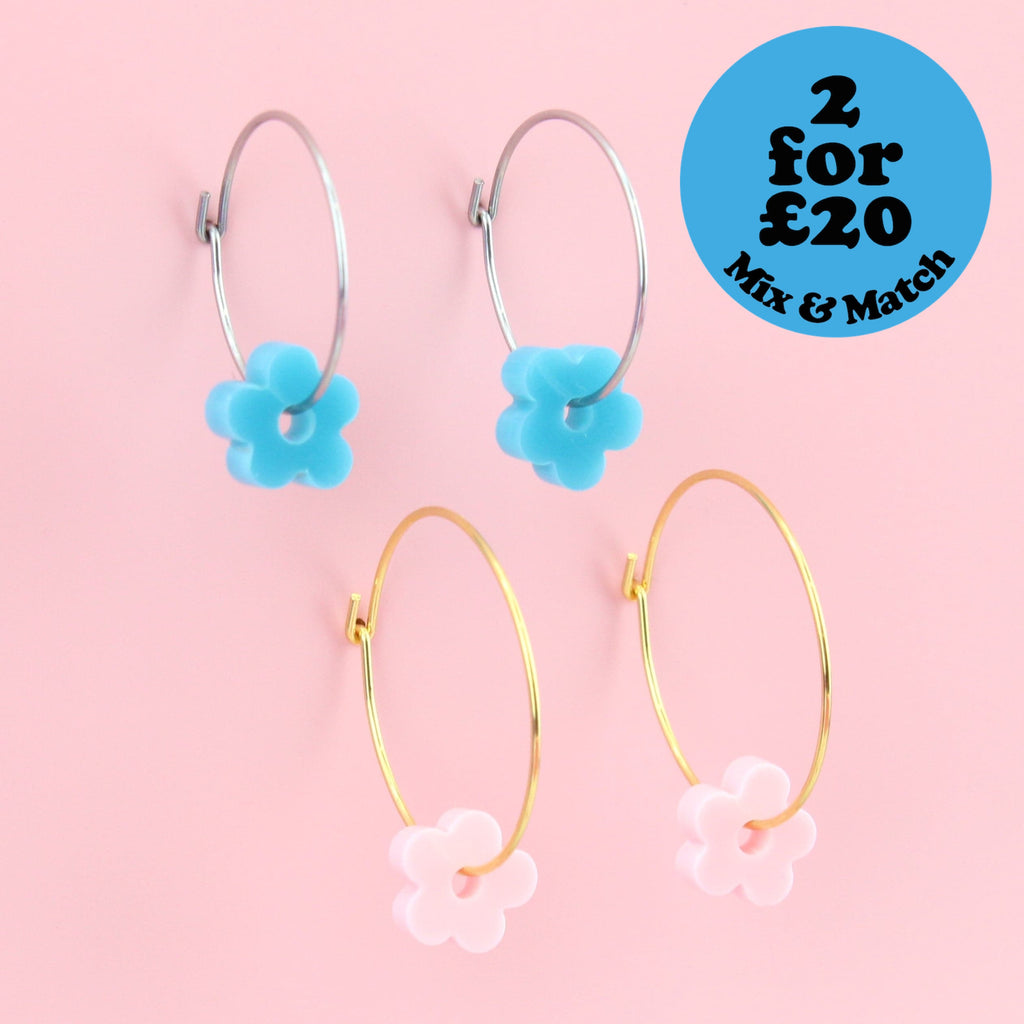 Bubblegum Flower Power Hoop Earring Set - Sour Cherry