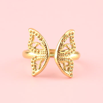 Gold plated stainless steel ring with butterfly rings at the front