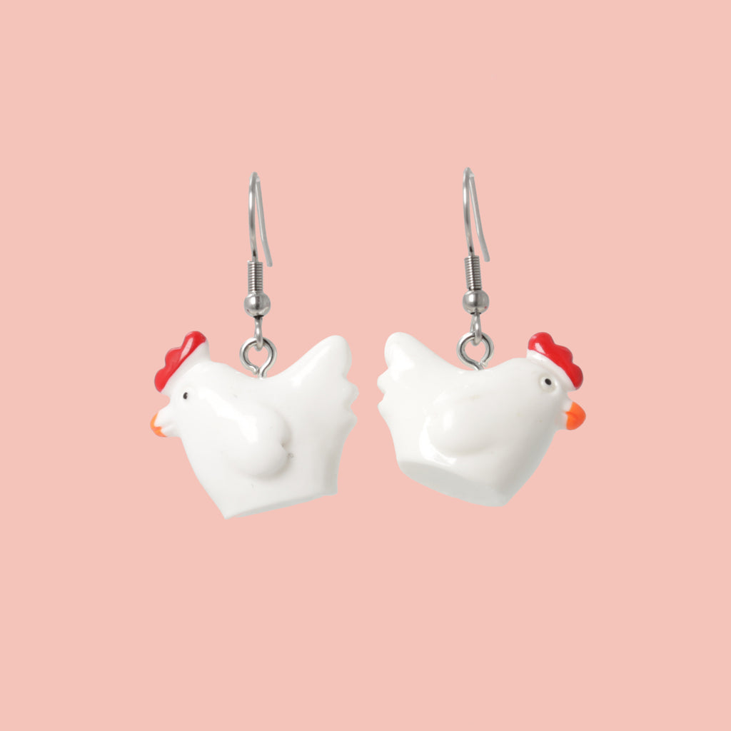 Cock-A-Doodle Chicken Earrings - Sour Cherry