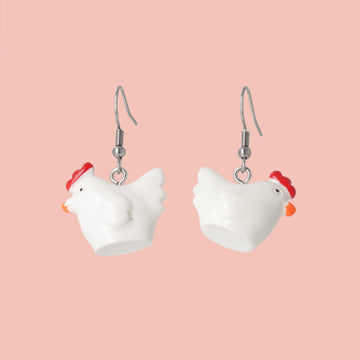 Cock-A-Doodle Chicken Earrings - Sour Cherry