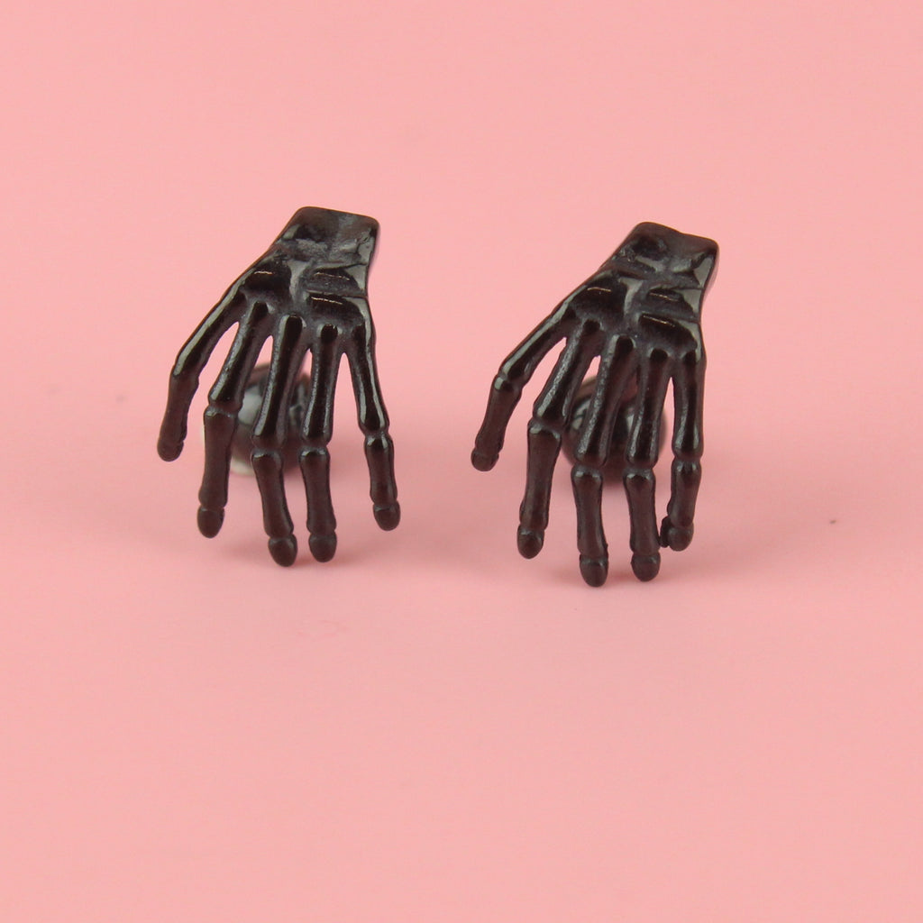 Black spooky hand stud with screw back