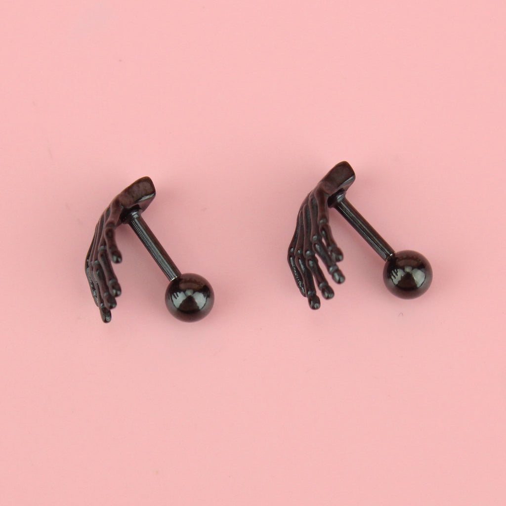 Black spooky hand stud with screw back