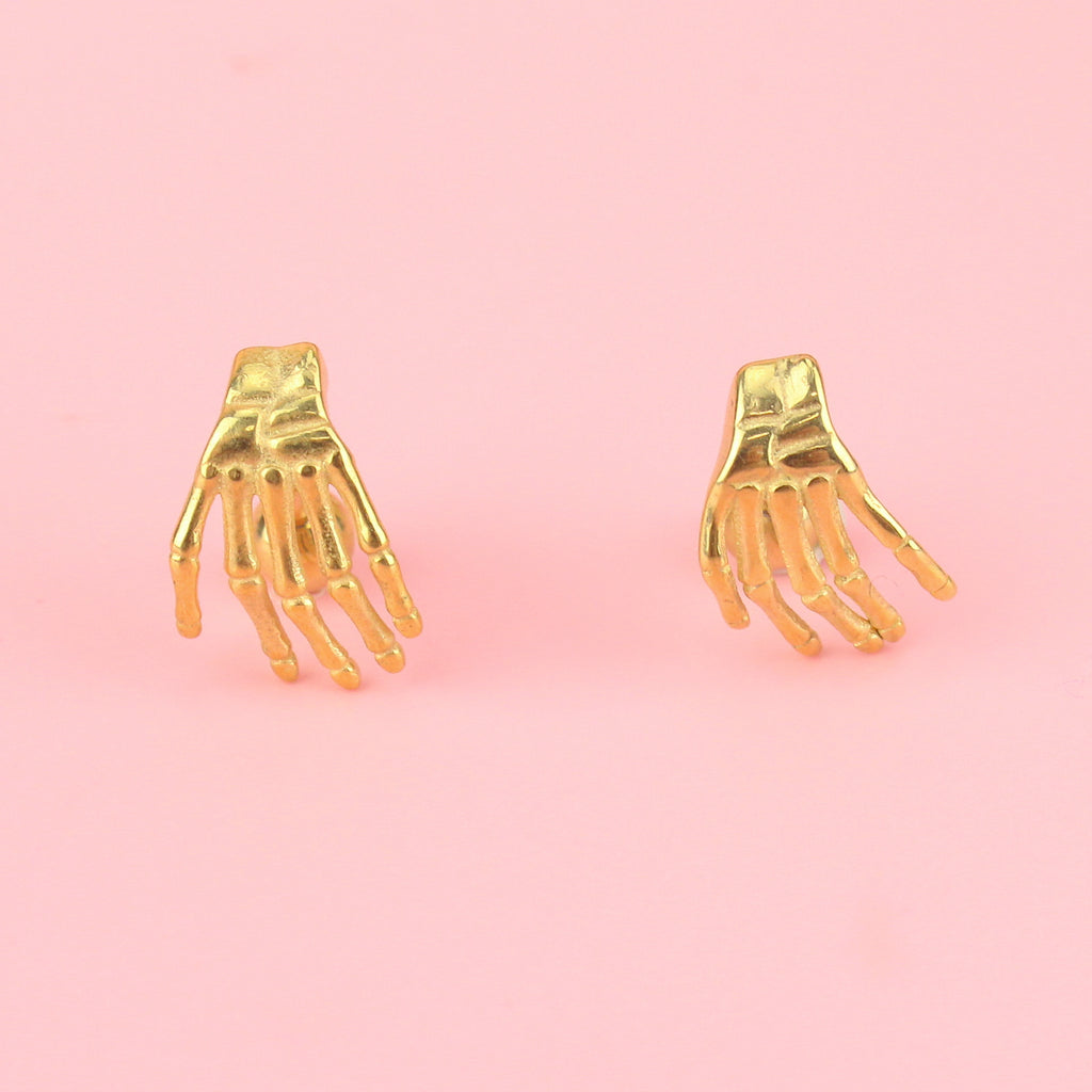 Gold plated spooky hand stud with screw back