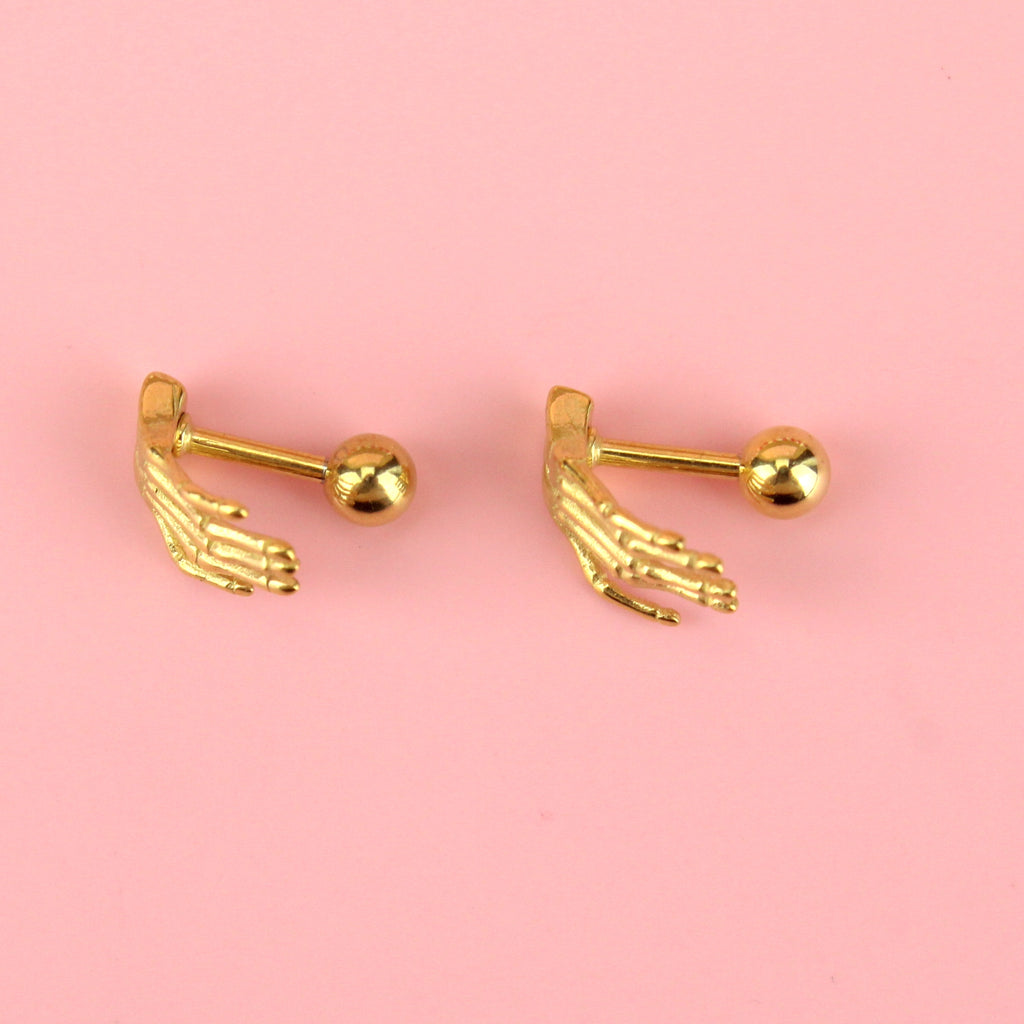 Gold plated spooky hand stud with screw back