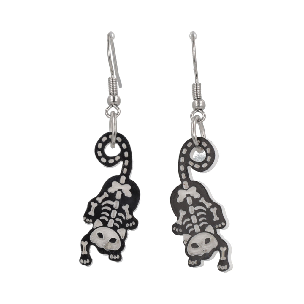 cat skeleton charms on stainless steel earwires 