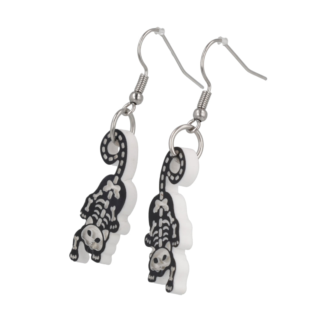 cat skeleton charms on stainless steel earwires 