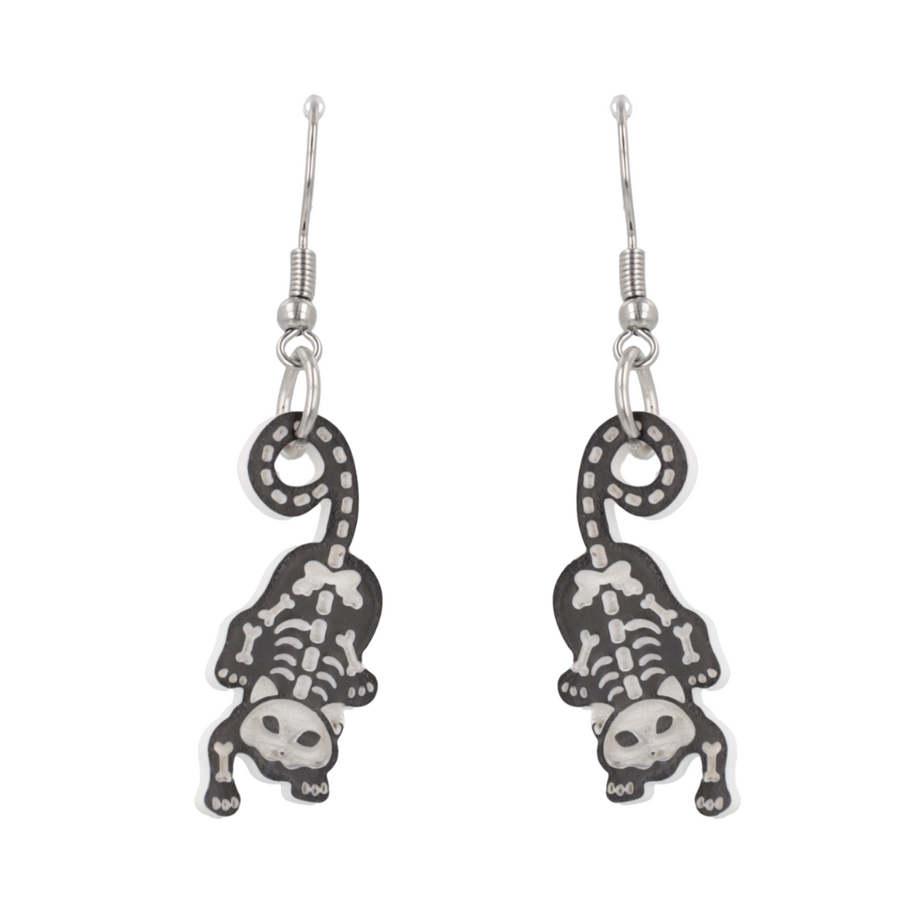  cat skeleton charms on stainless steel earwires 