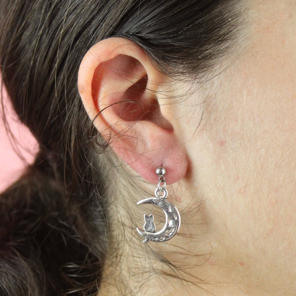 Cat On The Moon Stud Earrings - Sour Cherry
