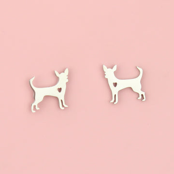 Stainless steel chihuahua shaped studs with a cut out heart