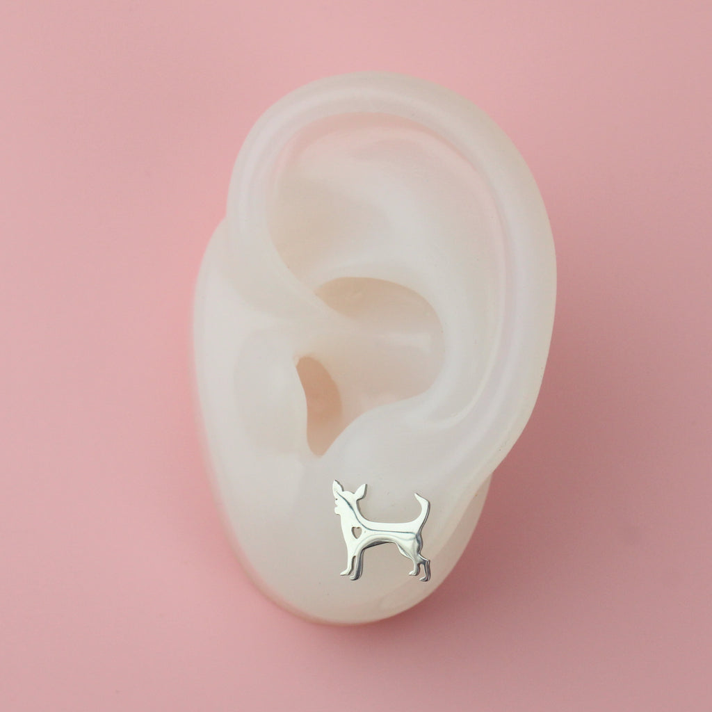 Ear wearing Chihuahua Stud Earrings