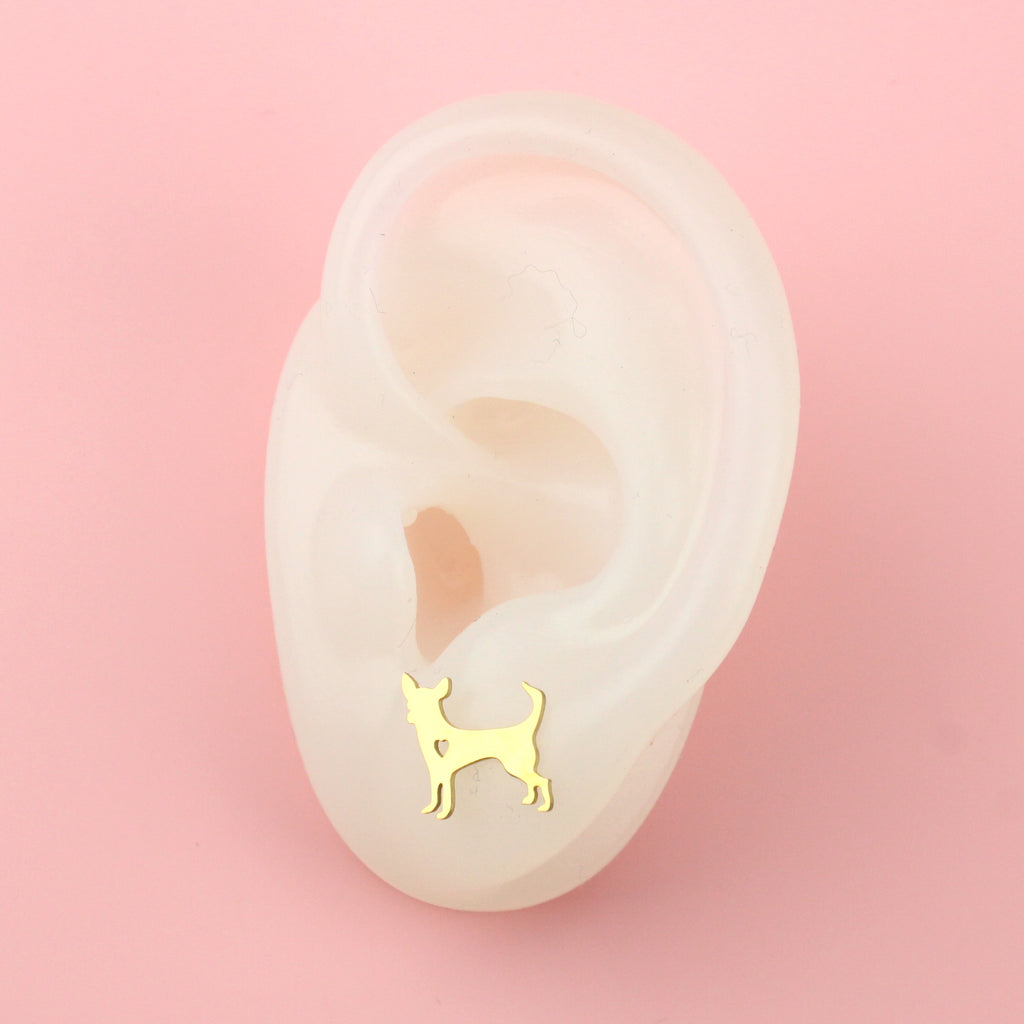 Ear wearin Chihuahua Stud Earrings (Gold Plated)