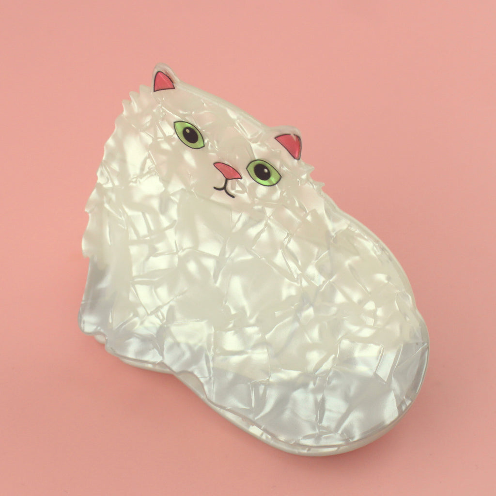 White Large Cat Claw Clip with green eyes