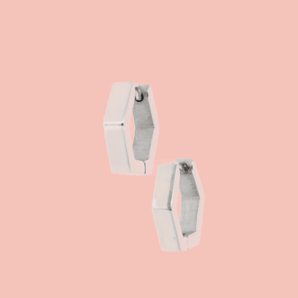 Chunky Hexagon Huggie Hoop Earrings - Sour Cherry