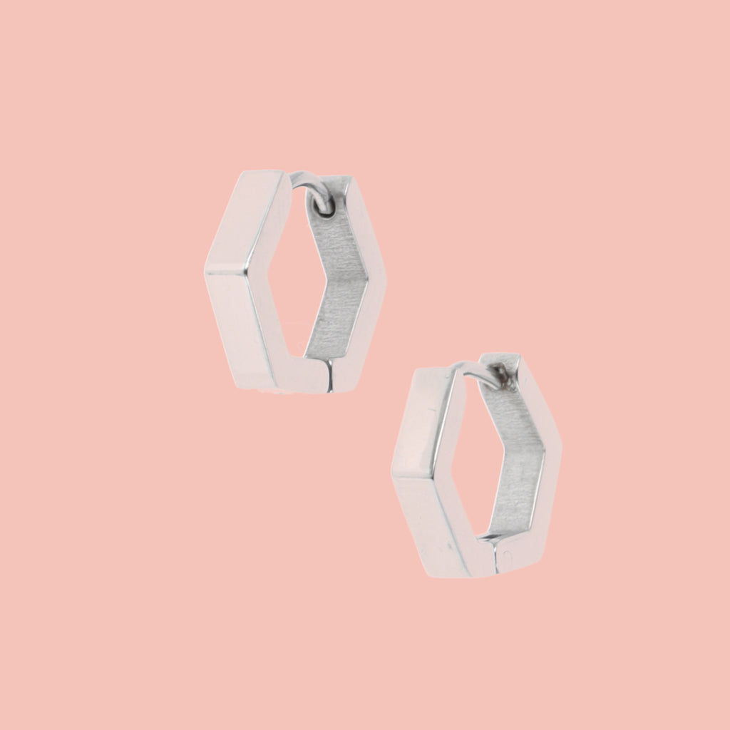 Chunky Hexagon Huggie Hoop Earrings - Sour Cherry