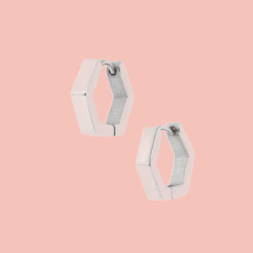 Chunky Hexagon Huggie Hoop Earrings - Sour Cherry