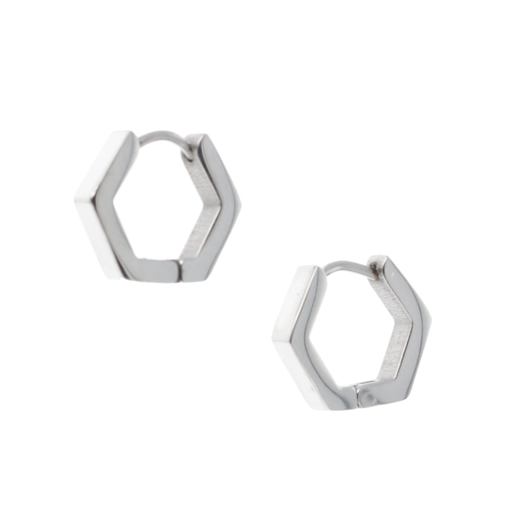 Chunky Hexagon Huggie Hoop Earrings - Sour Cherry