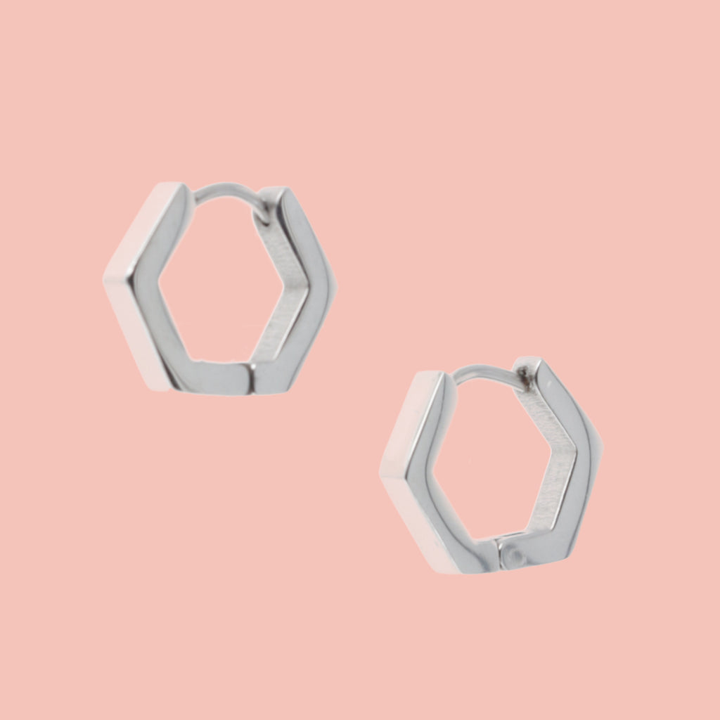 Chunky Hexagon Huggie Hoop Earrings - Sour Cherry