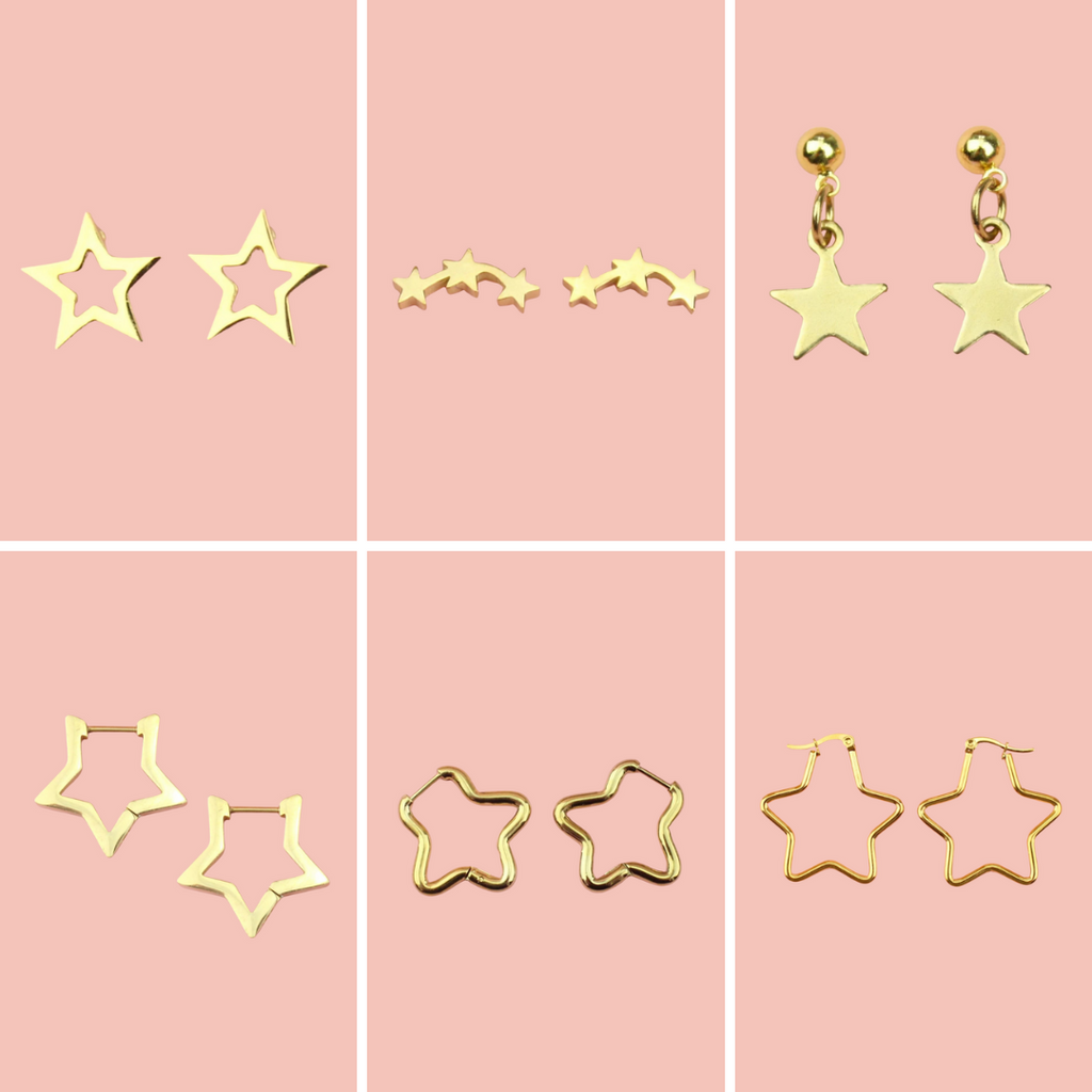 Star Earrings Bundle (6 Pairs) (Gold Plated) - Sour Cherry