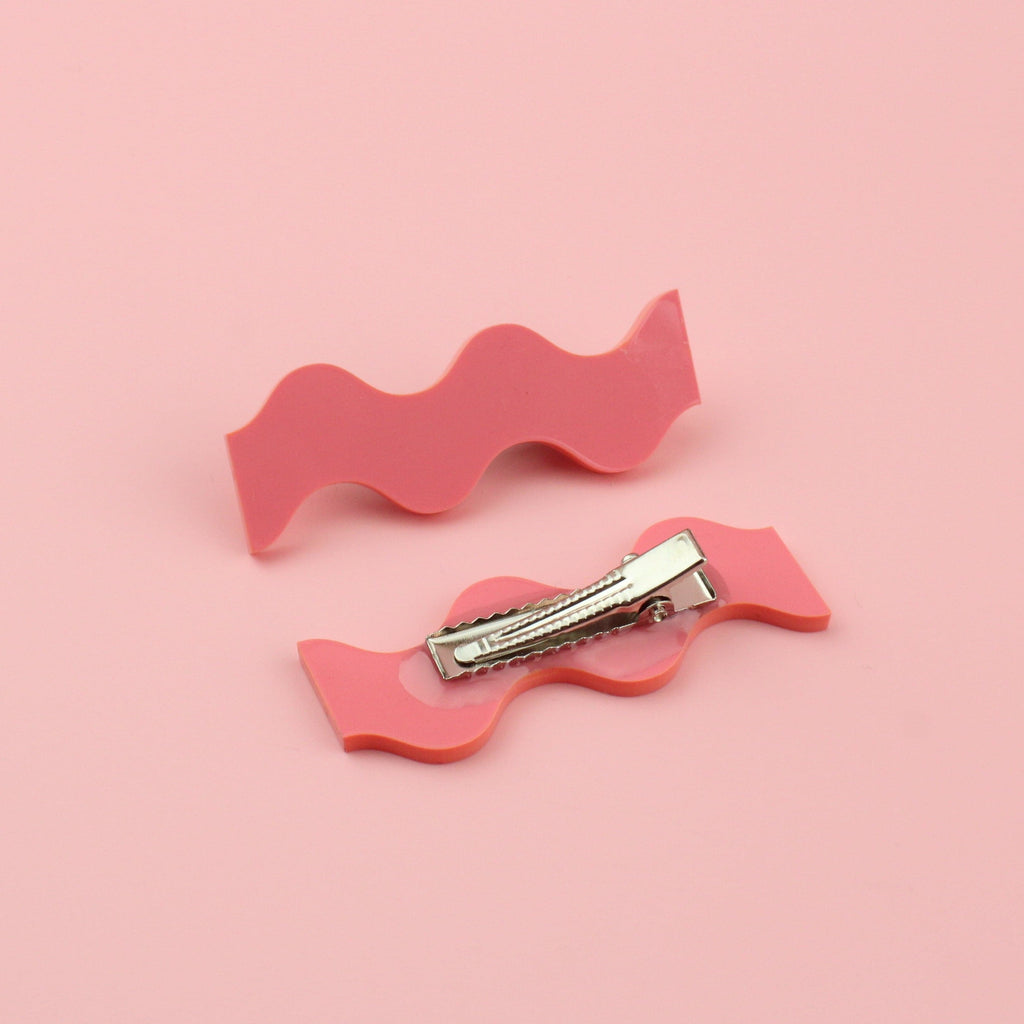 Coral Wavy Hair Clips