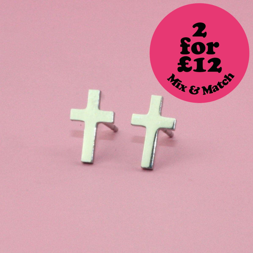 Cross Stud Earrings - Sour Cherry
