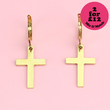 Cross Hoop Earrings (Gold Plated) - Sour Cherry