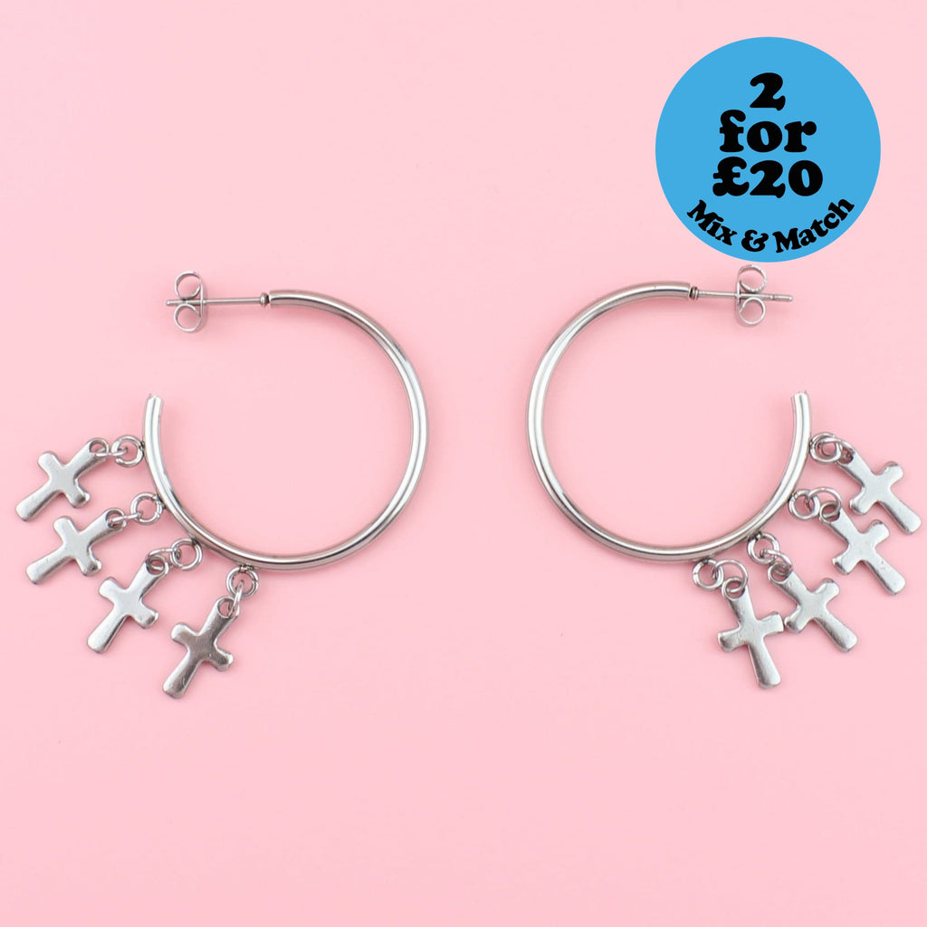 Cross Hoop Stud Earrings - Sour Cherry
