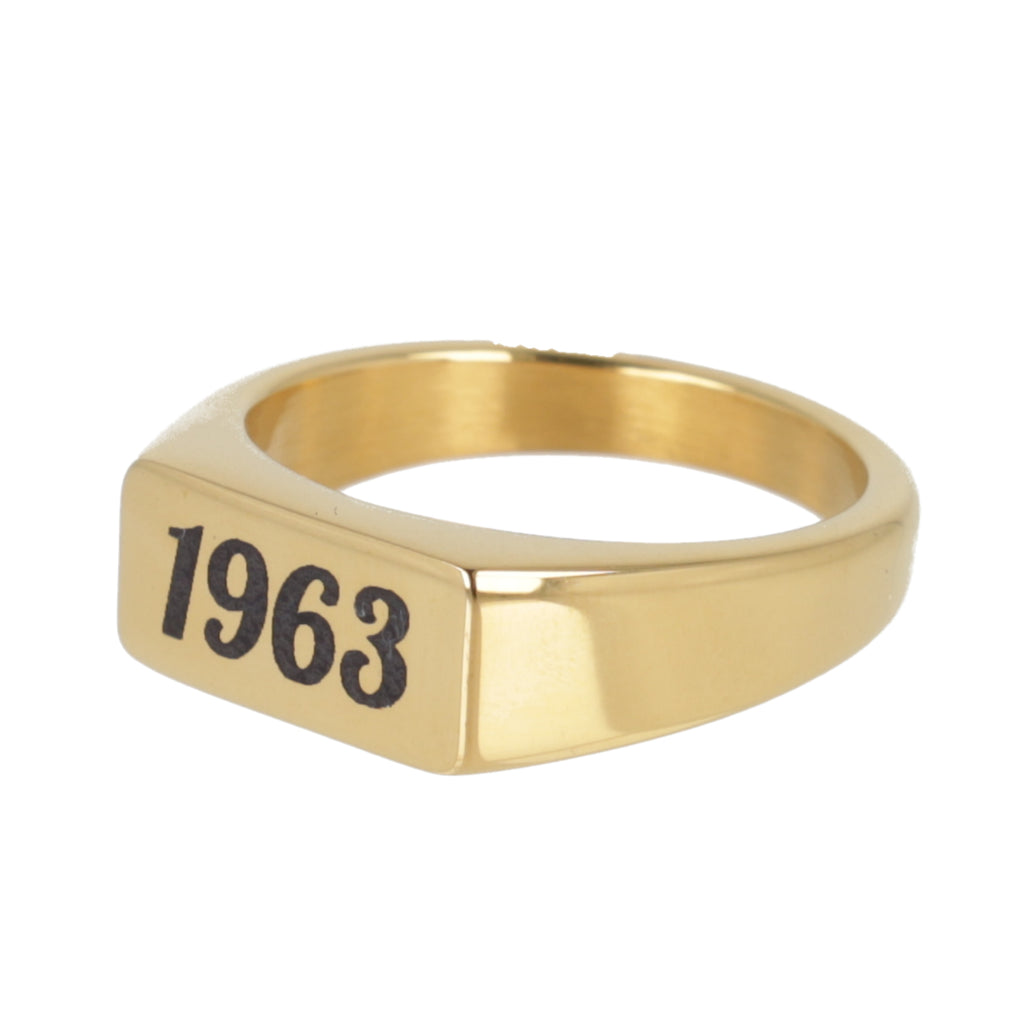 gold plated titanium with birth year engraved in black