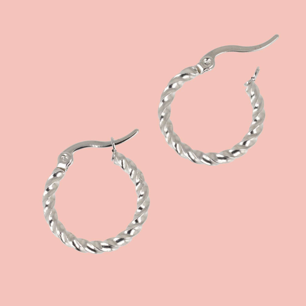 20mm Twisted Hoop Earrings (Stainless Steel) - Sour Cherry
