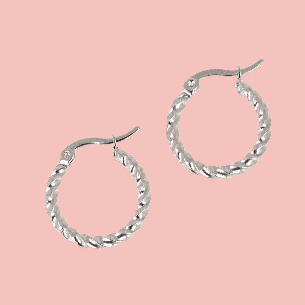 20mm Twisted Hoop Earrings (Stainless Steel) - Sour Cherry