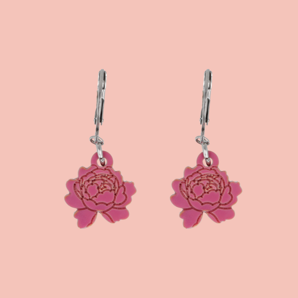 Dark Pink Peony Club Huggie Hoop Earrings - Sour Cherry
