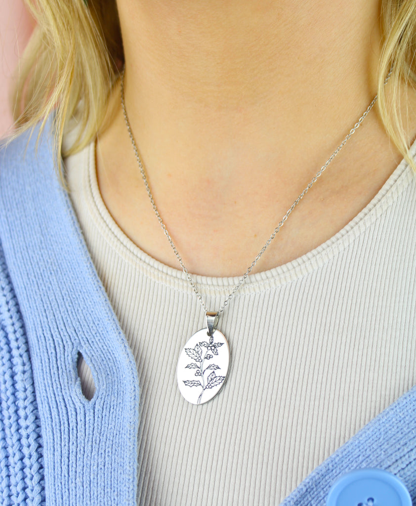 December Birth Flower Necklace - Holly - Sour Cherry
