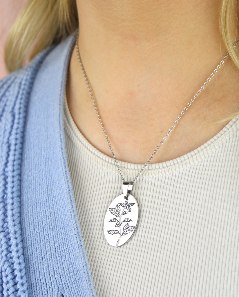 December Birth Flower Necklace - Holly - Sour Cherry