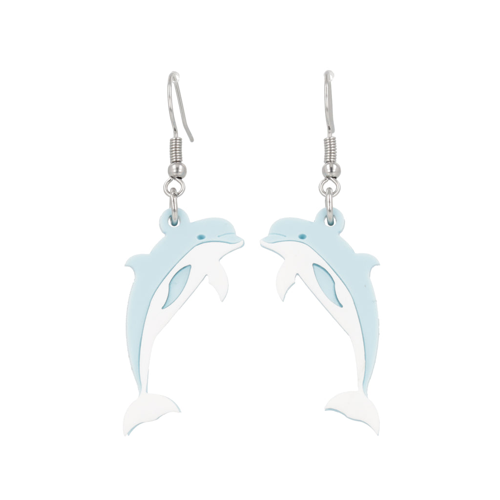 Light blue acrylic Dolphin charms on stainless steel earwires
