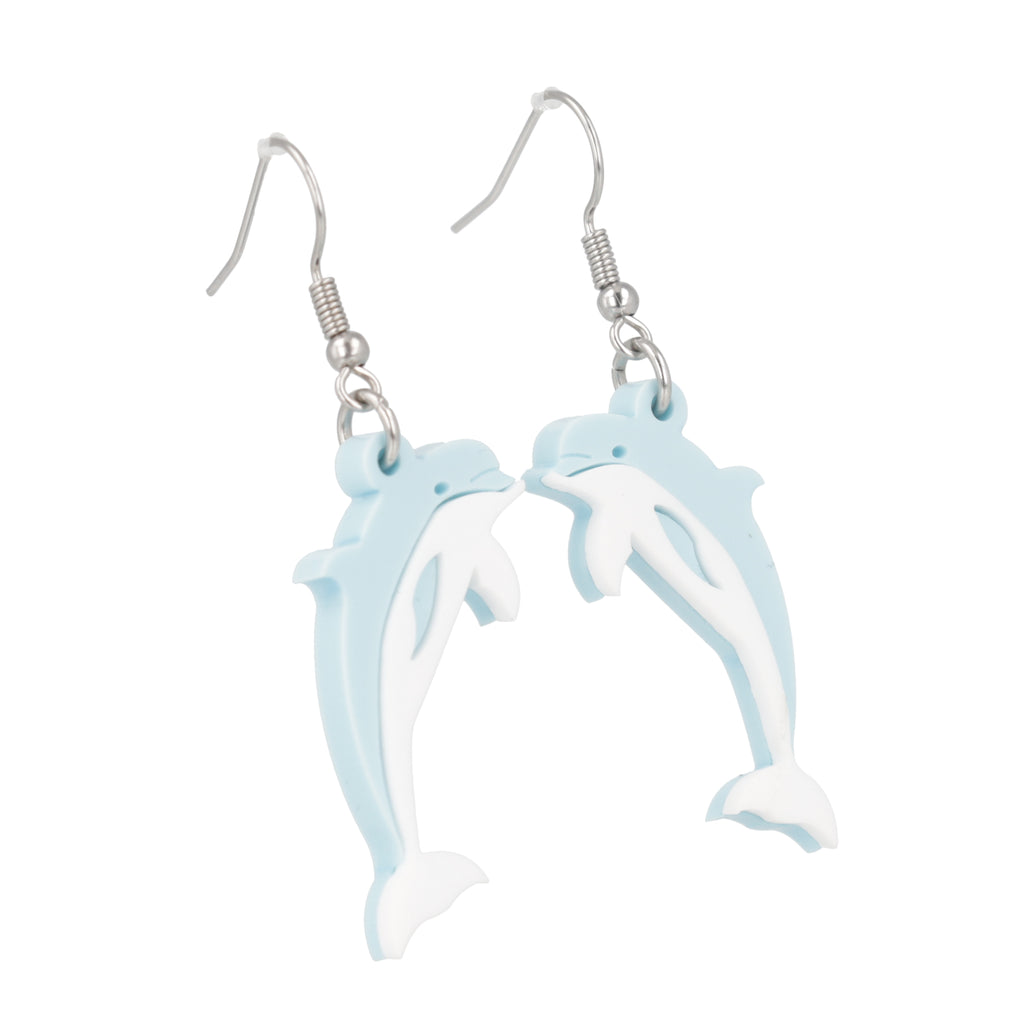 Light blue acrylic Dolphin charms on stainless steel earwires 