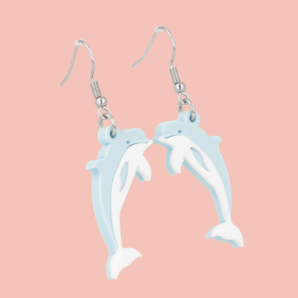 Light blue acrylic Dolphin charms on stainless steel earwires