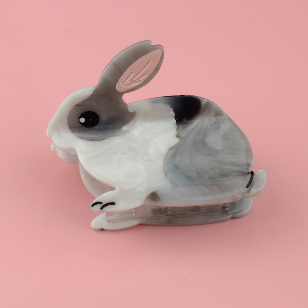 Grey and white rabbit acrylic claw clip