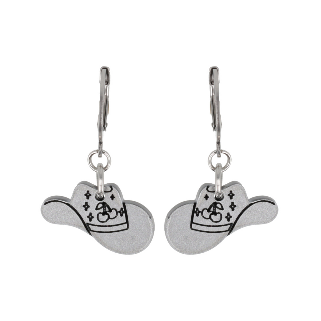 Mini Silver Cowboy Hat Huggie Hoop Earrings - Sour Cherry