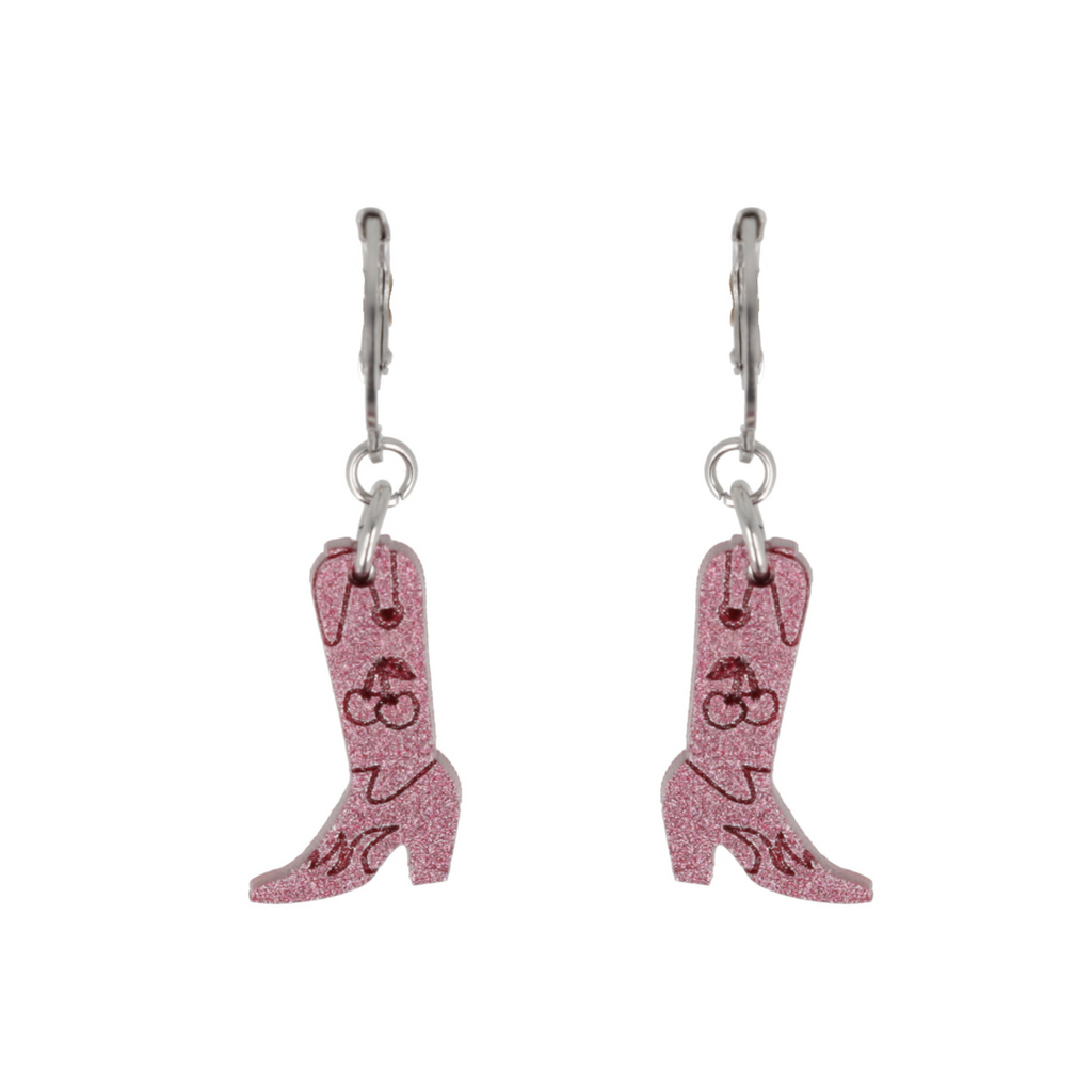 Mini Pink Cowboy Boot Huggie Hoop Earrings - Sour Cherry