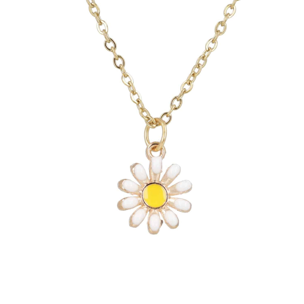 Enamel Daisy Pendant Necklace (Gold Plated) - Sour Cherry