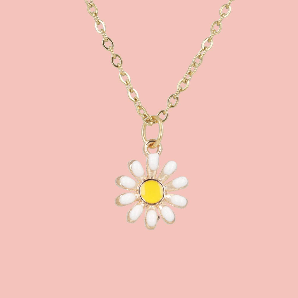 Enamel Daisy Pendant Necklace (Gold Plated) - Sour Cherry