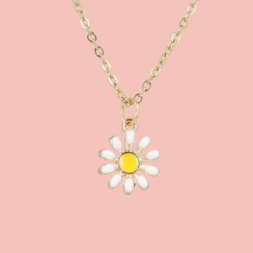 Enamel Daisy Pendant Necklace (Gold Plated) - Sour Cherry