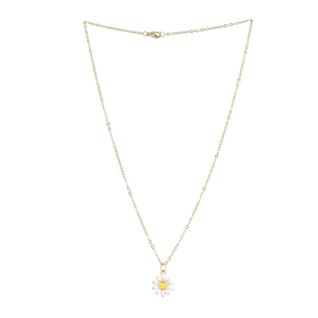 Enamel Daisy Pendant Necklace (Gold Plated) - Sour Cherry