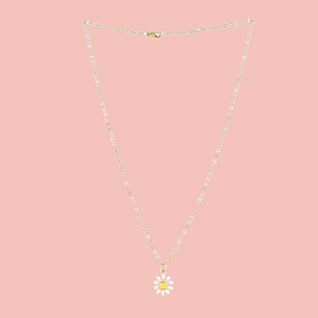 Enamel Daisy Pendant Necklace (Gold Plated) - Sour Cherry
