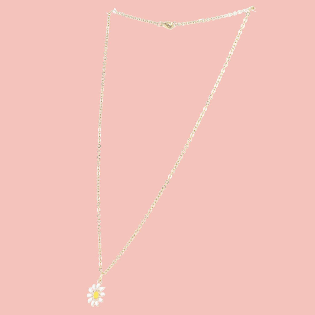 Enamel Daisy Pendant Necklace (Gold Plated) - Sour Cherry