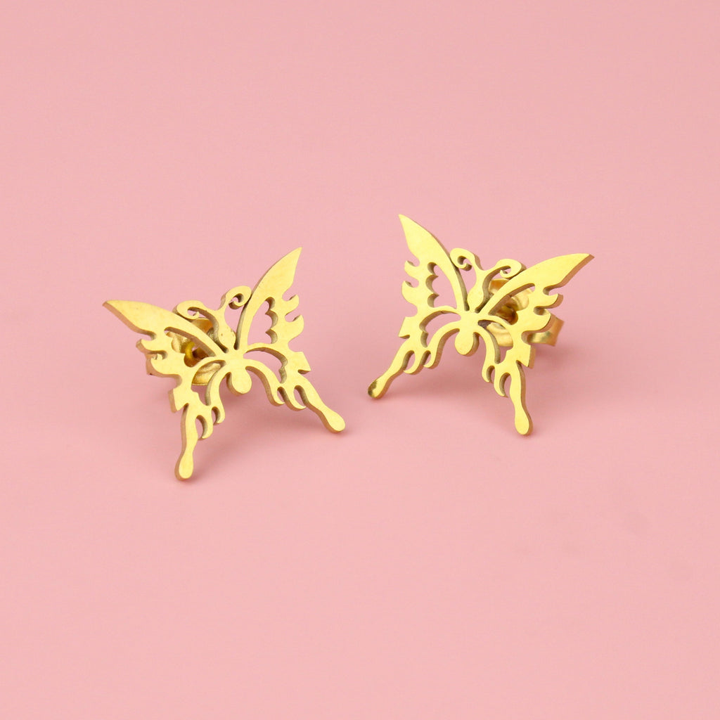 Ethereal style butterfly gold plated studs