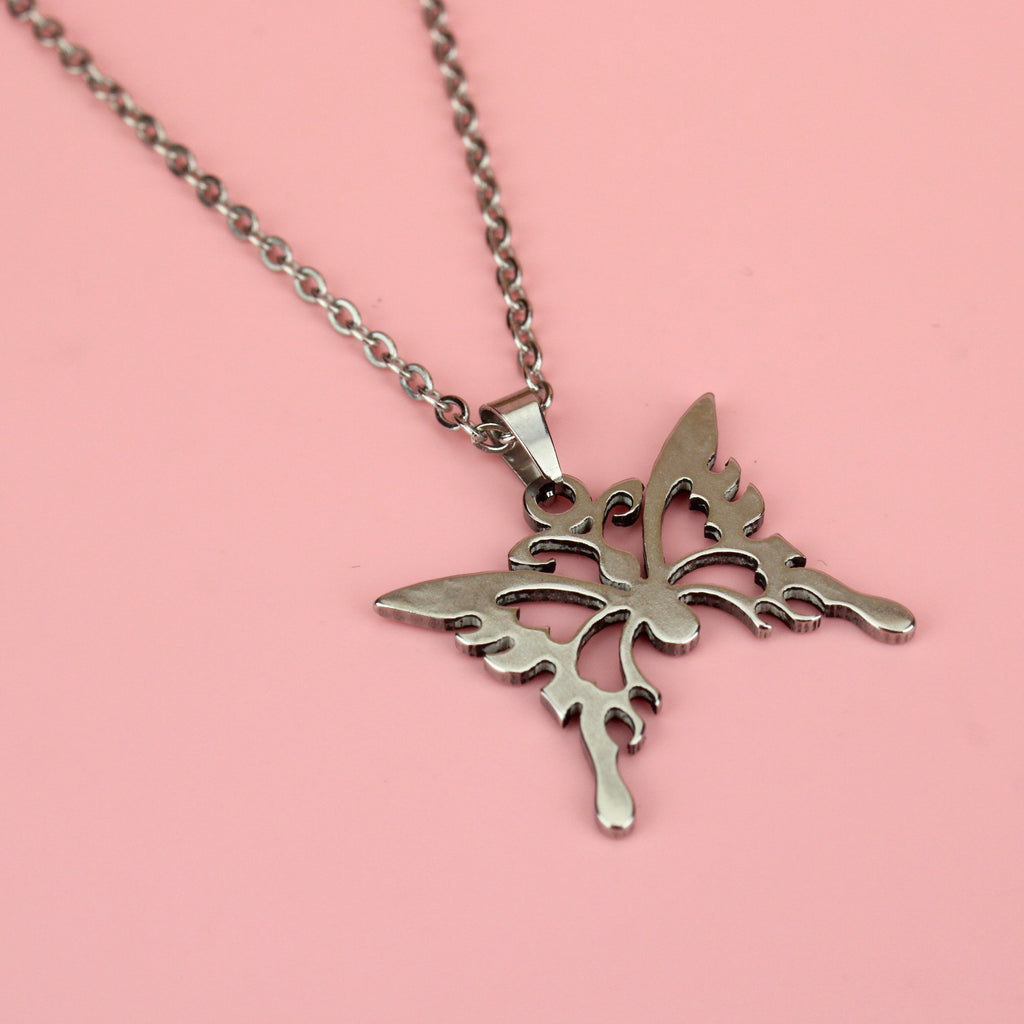 Ethereal style butterfly pendant on a stainless steel chain