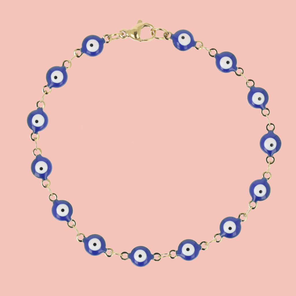 Evil Eye Bracelet In Navy Blue (Gold Plated) - Sour Cherry